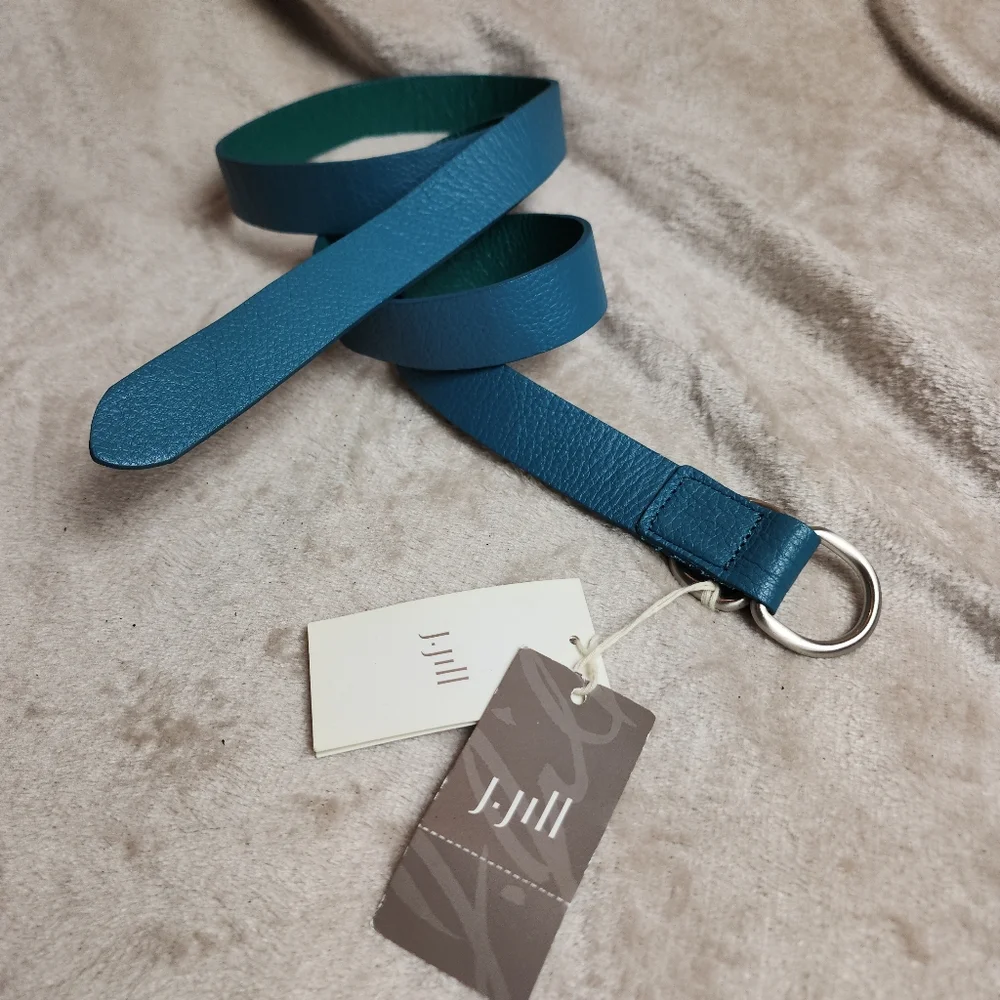 NWT J. Jill Genuine Leather Green Blue Teal D-ring Belt‎ 46